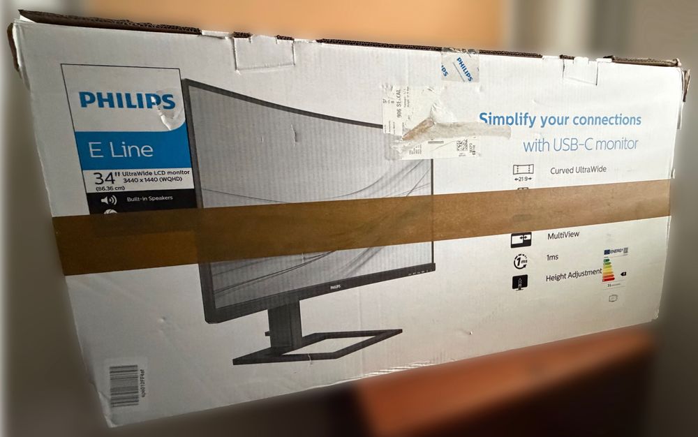 Monitor Philips 34" WQHD 3440x1440, Curved1500R, USB-C, 100Hz - Novo