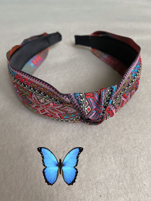 Opaska do włosów Boho/Ethnic haftowana, Etno Pink