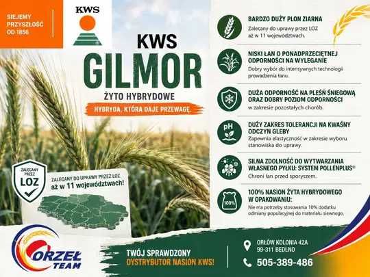 Żyto Hybrydowe KWS GILMOR, Fidalgor, Initiator, kwalifikat
