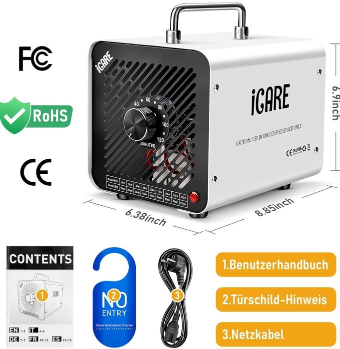 Gerador de Ozono iCare 30 000 mg/h — Industrial com Temporizador 120 m