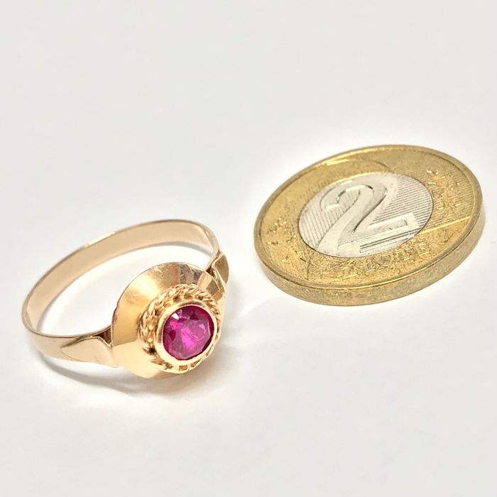 Złoty PIERŚCIONEK 14K cudowny różowy AMETYST r.17