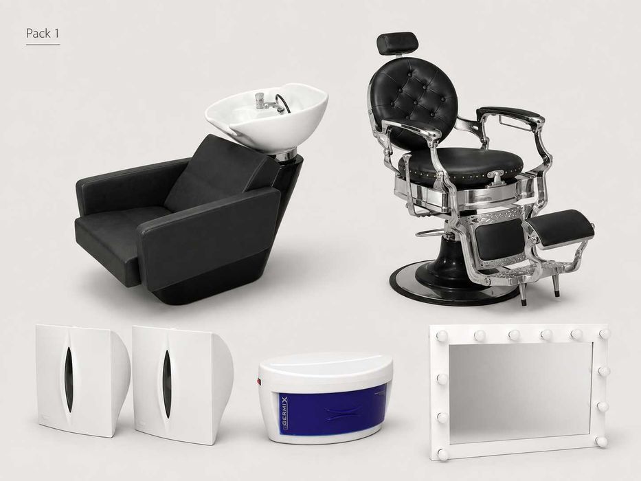 Pack Completo Cabeleireiro / Barbearia – Cadeira, Rampa, Espelhos e acessórios