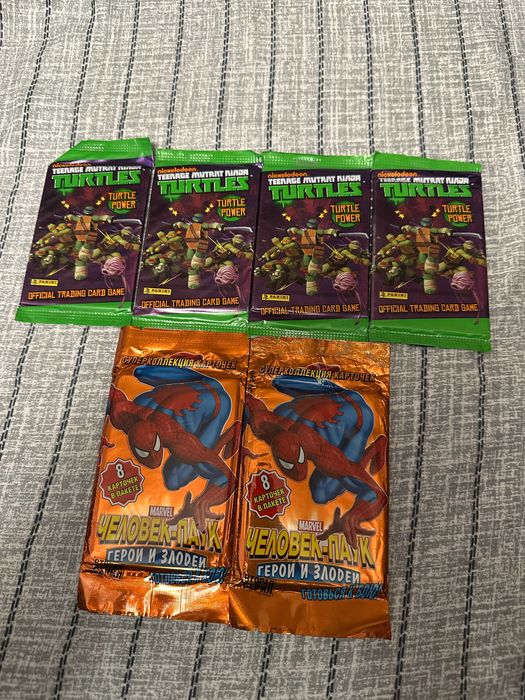 Бустеры Карточки Человек Паук Герои и Злодеи и Черепашки Ниндзя Nick