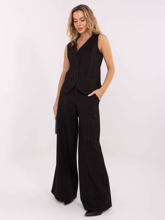 Czarna elegancka kamizelka RUE PARIS w paski L/XL – Stylowy Wieszak