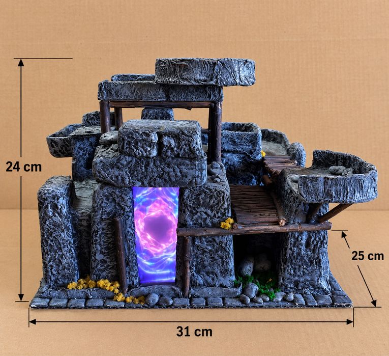 Diorama Artesanal para RPG / D&D – Fortaleza Rochosa com Portal Mágico
