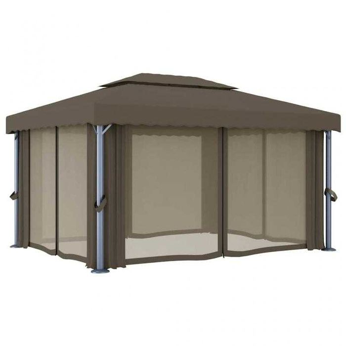 Gazebo 4x3 m com Cortinas e Luzes LED Solares