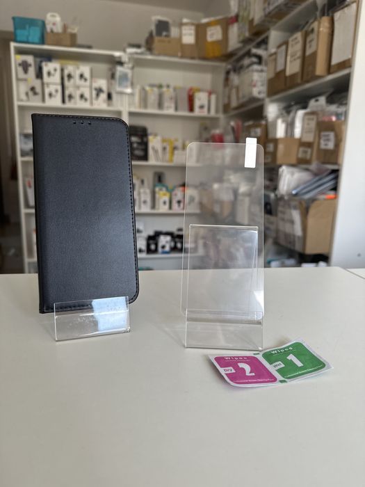 Etui Zamykane Czarne + SZKŁO hartowane do Xiaomi Redmi Note 14 5G