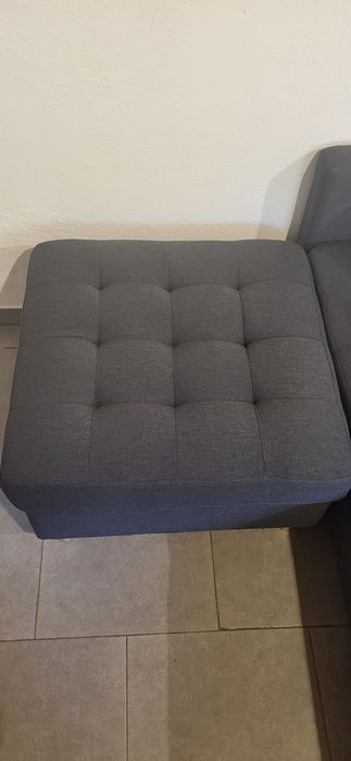 Sofá 3 Lugares Cinza + Puff/Chaise Longue – Muito Bom Estado