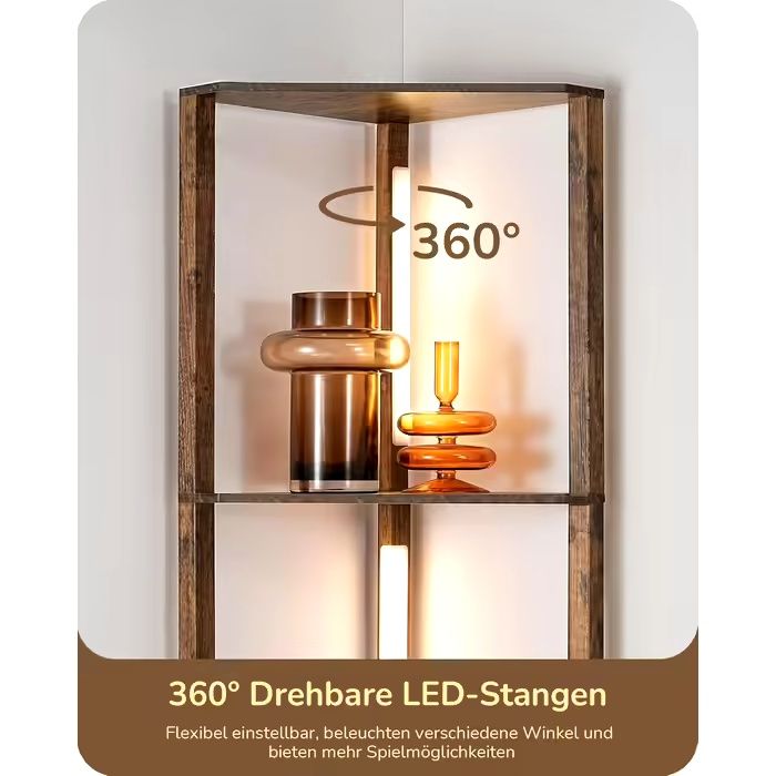 Торшер EDISHINE з дерев'яною полицею, LED-підсвіткою