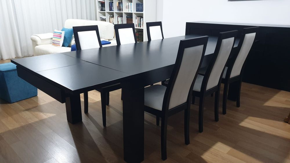 Mesa sala de jantar com 6 cadeiras em carvalho wengué