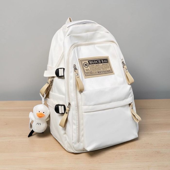 Kremowy plecak szkolny z brelokiem gratis młodzieżowy backpack korean aesthetic