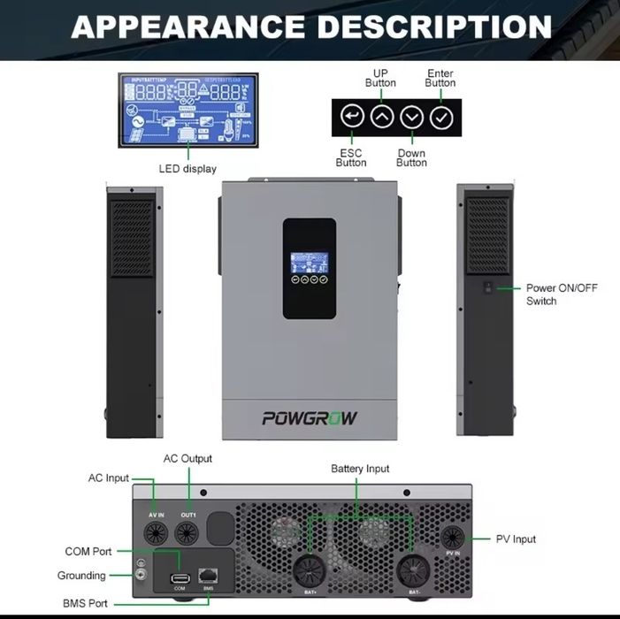 Гібридний сонячний інвертор POWGROW 3.6kw 24v