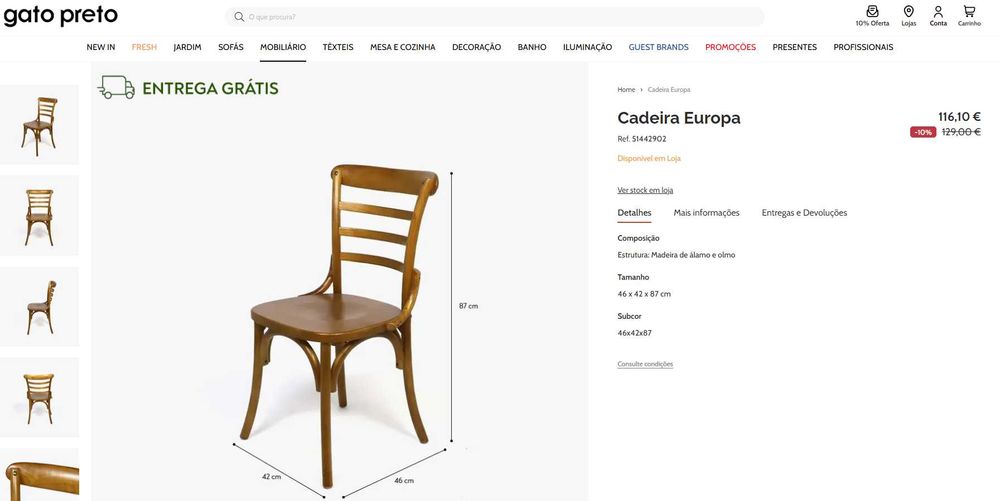 Conjunto Mesa e 4 Cadeiras Europa Gato Preto