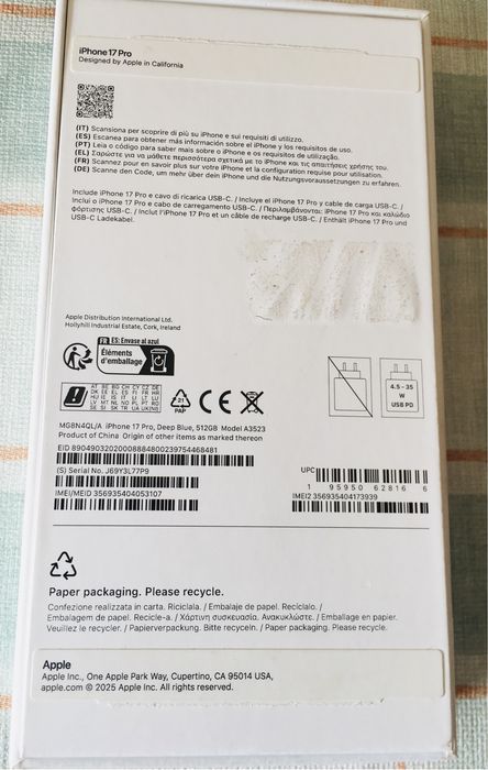 Caixa Completa Iphone 17 Pro 512 GB
