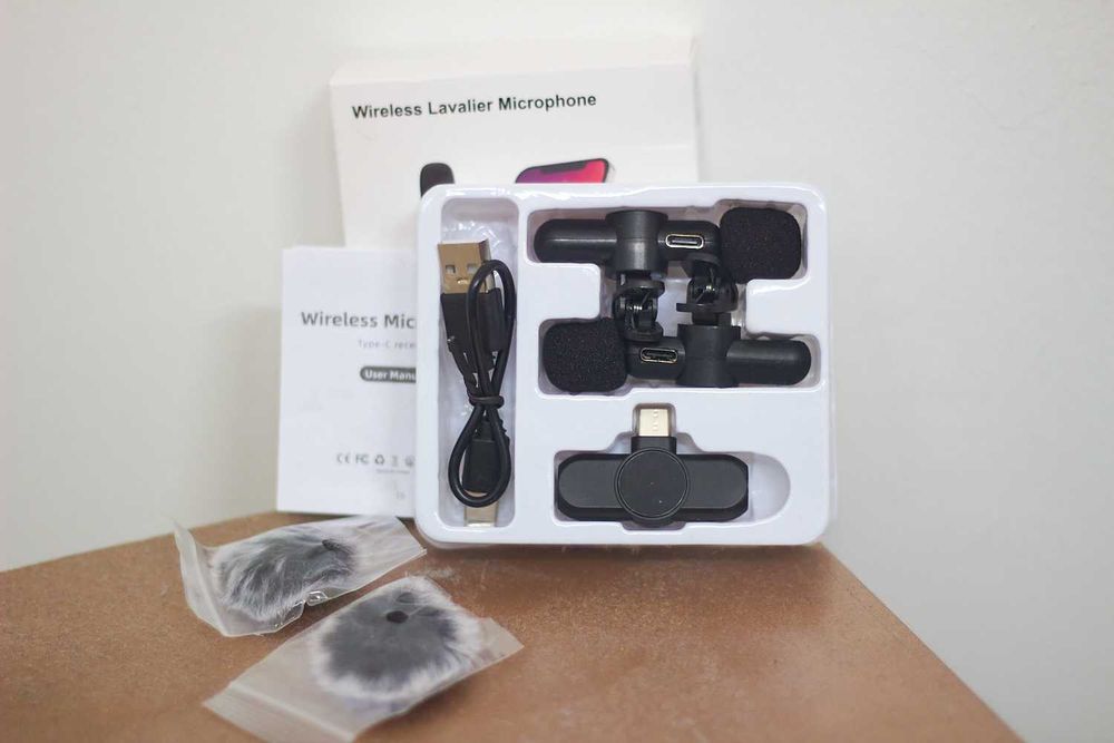 Kit 2 Microfones Lapela Wireless 2.4G p iPhone e Android