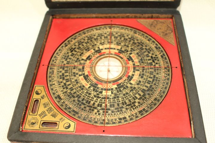 Antiga Bússola Náutica Chinesa em Caixa decoração Dragão e Fénix