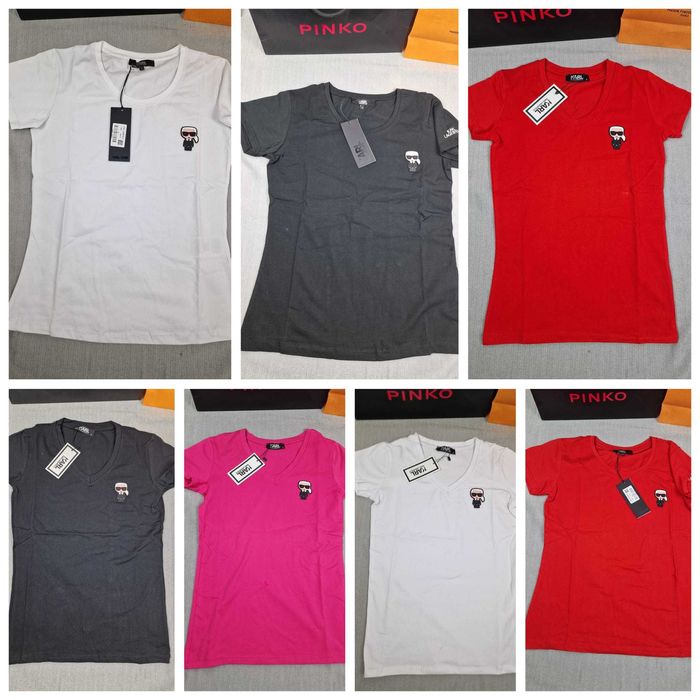 T-shirt koszulka damska Karl Lagerfeld w serek okrągła koszulki outlet