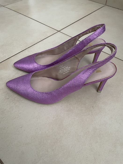 H&M wrzosowe blyszczace lila róż buty na obcasie 38