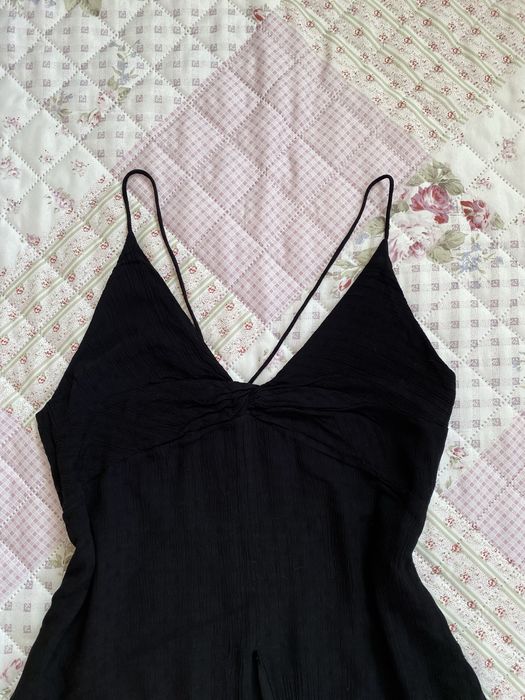 Czarny top w na ramiączka z rozcięciem S 36 zara basic wiskoza