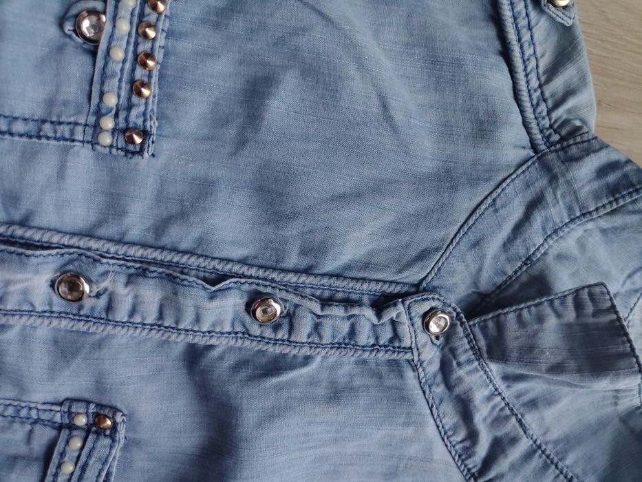 Jasnoniebieska Bawełniana Koszula Jeansowa Damska Bluzka