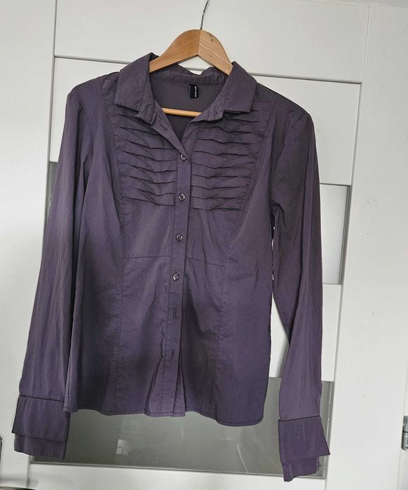 Koszula L Vero Moda fioletowa zaszewki taliowana bawełna do biura
