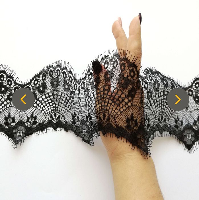 Ажурне французьке мереживо шантильї з війками чорний колір