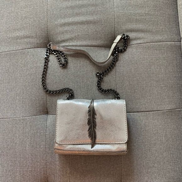 Кожаная сумка Zara металлик серебро кожа