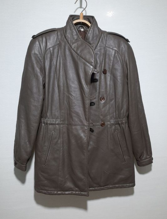 Шкіряна куртка з стійкою і кулісою сіро-коричневого кольору 100% шкіра