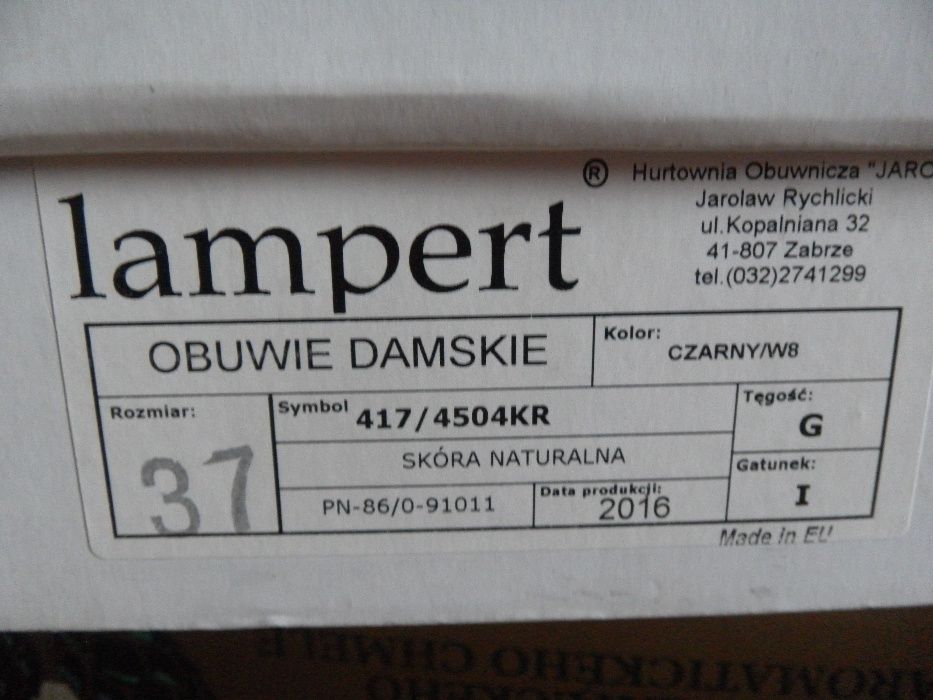 Czarne skórzane botki buty damskie SKÓRA naturalna 37 Lampert obcas