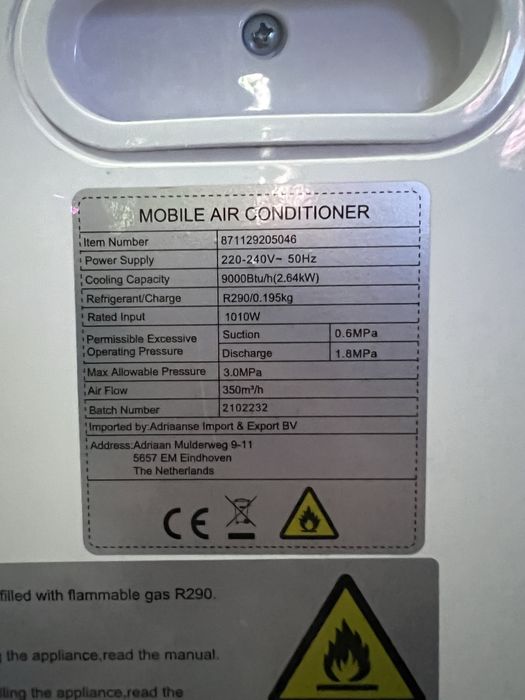 Klimatyzator- Przenośna Klimatyzacja  9000 BTU 60 m³