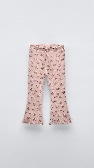 Zara leginsy dzianinowe rozszerzane 116 boho kwiaty brzoskwiniowe