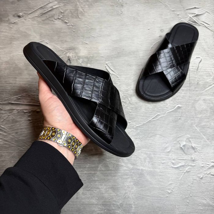 Чоловічі шкіряні шлопанці Bellmor black  люкс якість