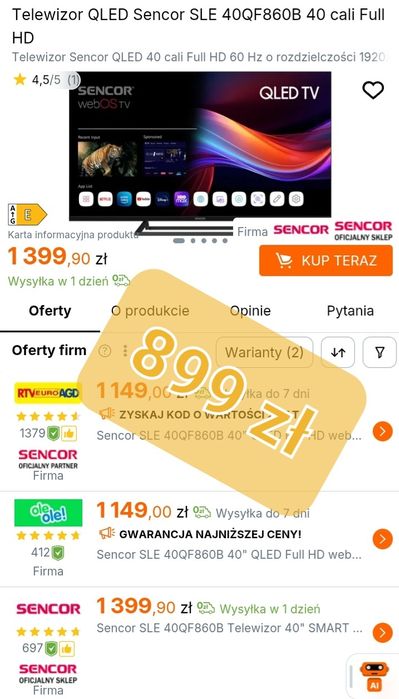 Telewizor 40" Sencor 40QF860B