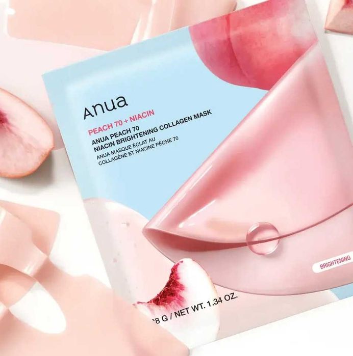 Тканинна маска для обличчя Anua Peach 70 Niacin Brightening Collagen Mask освітлююча з персиком, 38 г оригінал