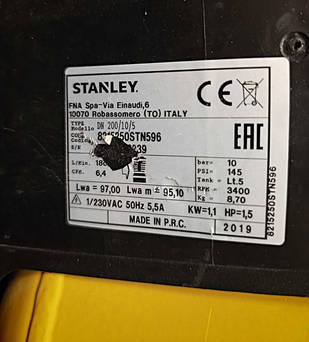 Compressor Air Boss DN200/10/5 5L 230V 1100W STANLEY