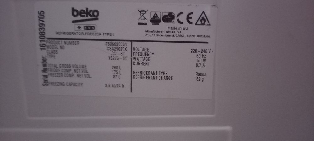 Lampa Oświetlenie Termostat do Lodówki Beko CSA29025X