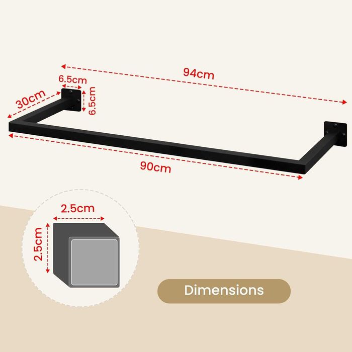 Nowy wieszak ścienny / haczyk / drążek / czarny / eSITURO !A1465!