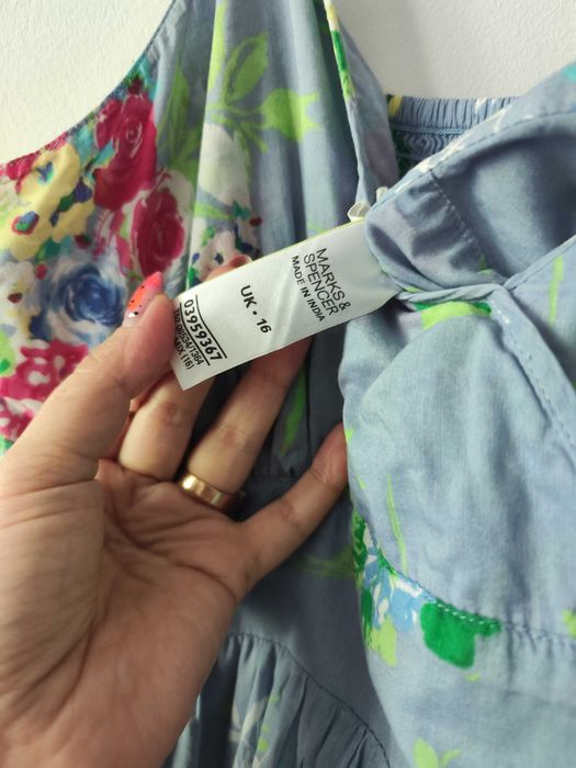 Błękitna sukienka w kwiatki 100% Bawełna! M&S XXL/16