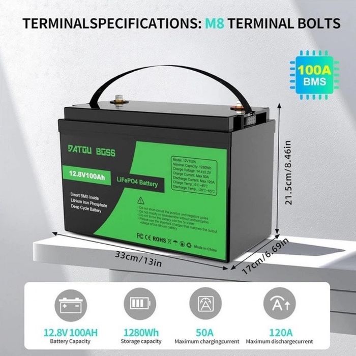 Акумулятор ліітій-залізо-фосфатний DatouBoss 12V 100Ah LiFePO4 1280Вт