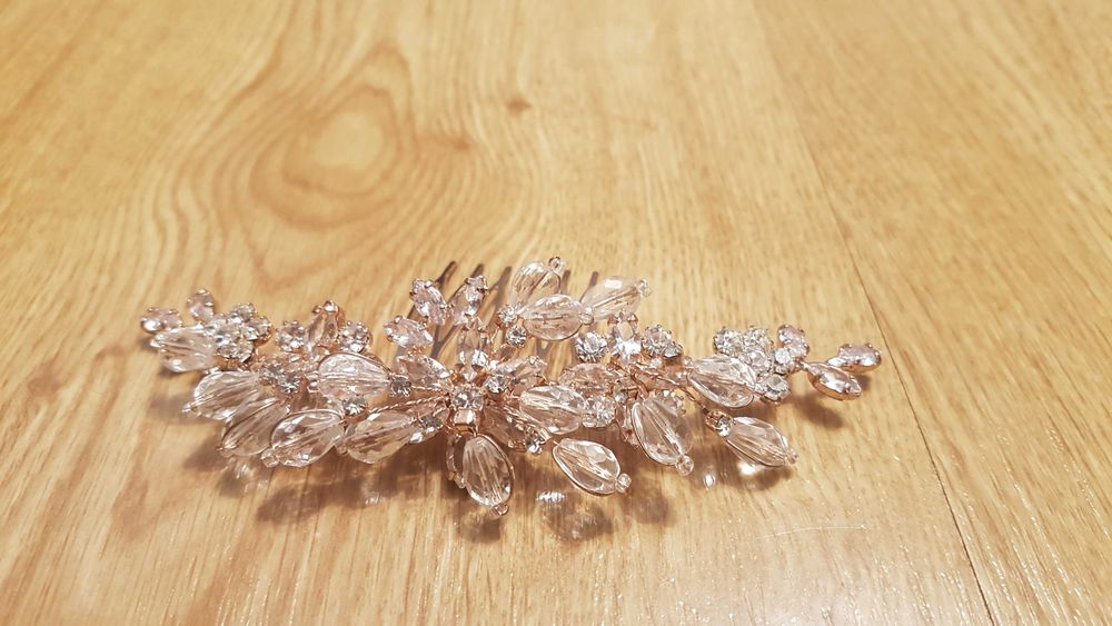 Ozdobna Spinka do włosów ślubna biżuteria różowe złoto