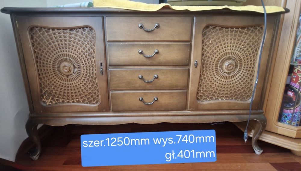 Komoda Sideboard Vintage – Lite Drewno + Rattan