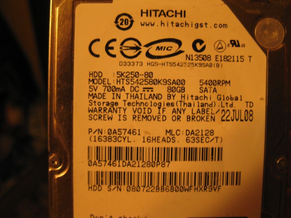 Жесткий диск HDD Hitachi Travelstar 5K250 80GB (HTS542580K9SA00)