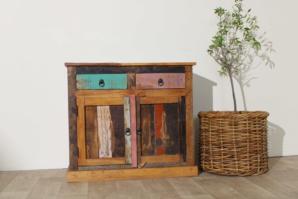 Komoda kolorowa drewo z recyklingu chic kolonialna rustykalna