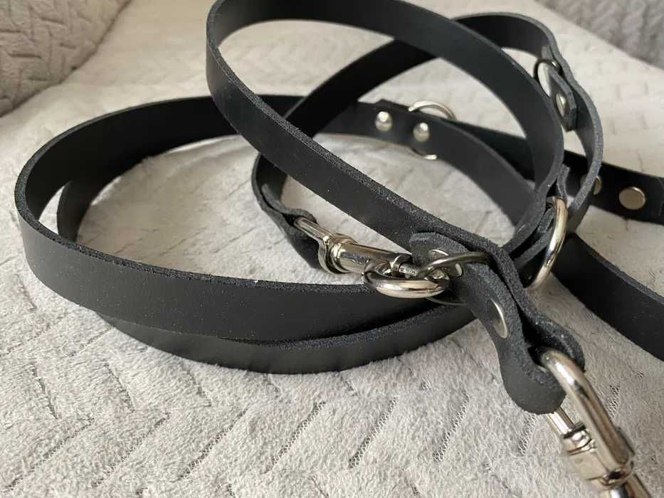 Smycz skórzana czarna przedłużana 20 mm dla psa