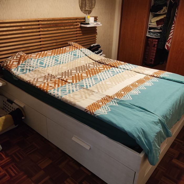 Cama IKEA BRIMNES 140x200 + Colchão | 4 Gavetas | Excelente Estado