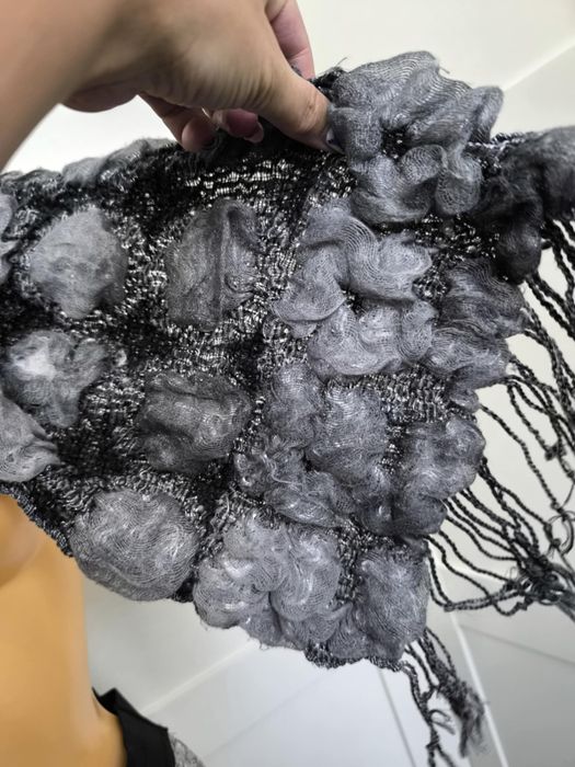 Szalik zimowy szary ozdobny top vintage style zima