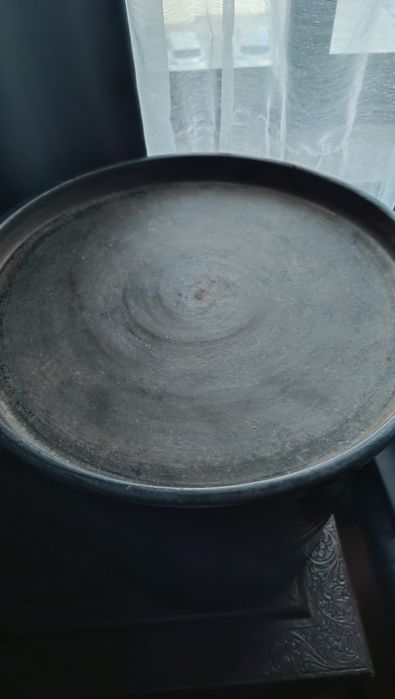 Vaso Grande em cerâmica Azul com prato igual