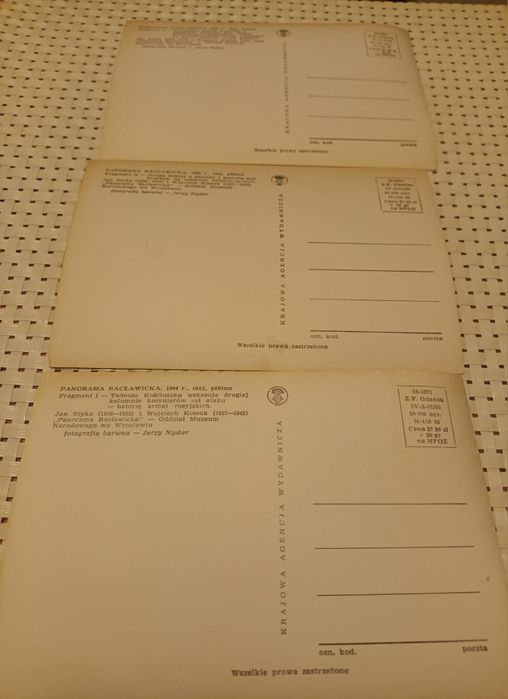 Pocztówki Panorama Racławicka 3 szt  1985