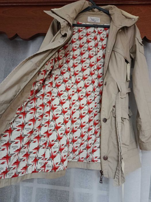 Parka bege Uscita Jeans com capuz e cinto, tam S