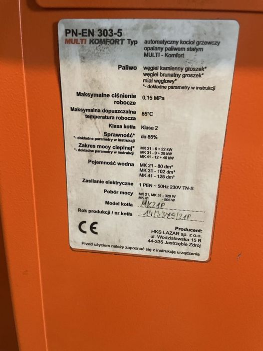 Piec Lazar pn-en303-5 21kw